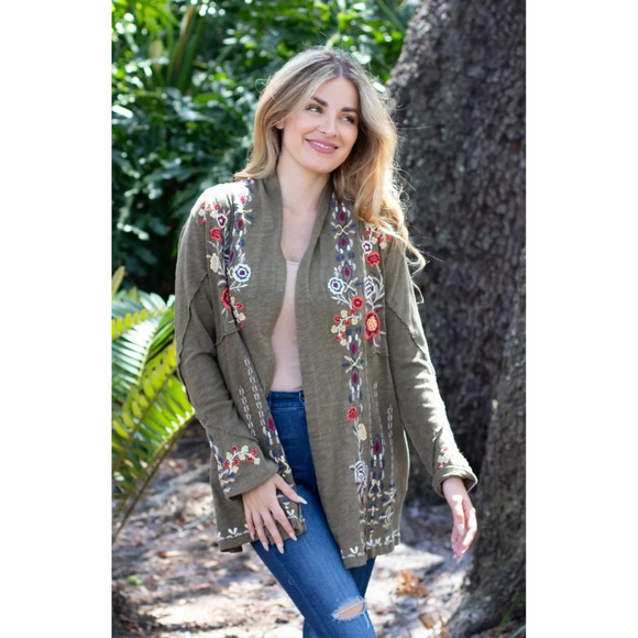 Caite Jacket Women Embroidered Boho Open Front Pocket Floral Cotton Cottage Sz S - Picture 5 of 12
